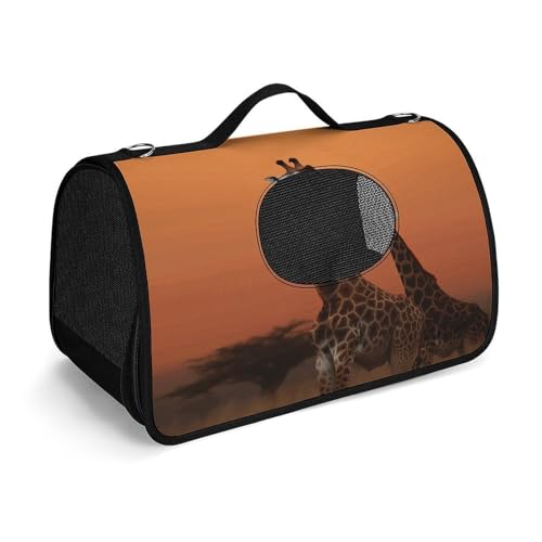 Haustier-Handtasche, Giraffe bei Sonnenuntergang, modische Hundetragetasche, kleine Haustier-Tragetasche, Haustier-Tragetasche, Reise-Handtasche für Katzen und kleine Hunde von YHEGBFD