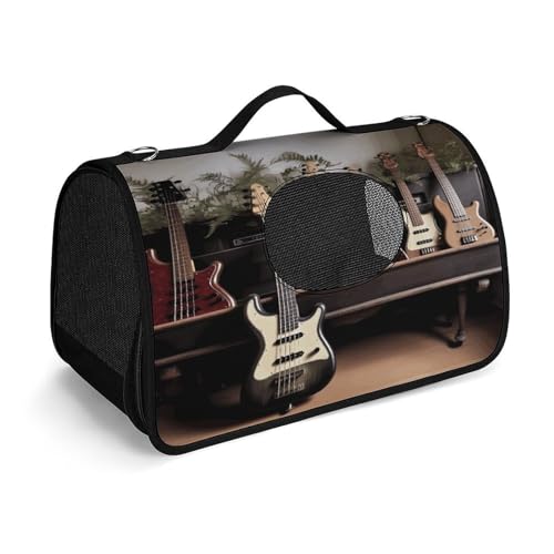 Haustier-Handtasche, Gitarre, Bass, Musikinstrumente, modische Hundetasche, kleine Haustier-Tragetasche, Haustier-Tragetasche, Reise-Haustier-Handtasche für Katzen und kleine Hunde von YHEGBFD