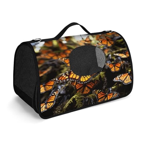 Haustier-Handtasche, Haufen von orangefarbenen Monarch-Schmetterlingen, modische Hundetragetasche, kleine Haustier-Tragetasche, Reise-Haustier-Handtasche für Katzen und kleine Hunde von YHEGBFD