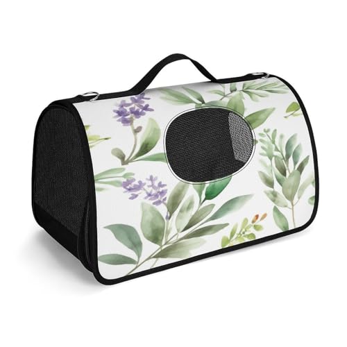 Haustier-Handtasche, grüne Blume, Aquarell, Kräuter, modische Hundetragetasche, kleine Haustier-Tragetasche, Reise-Haustier-Handtasche für Katzen und kleine Hunde von YHEGBFD