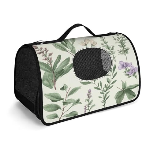 Haustier-Handtasche, grüne Blumen, Kräuter, Salbei, Blätter und Zweige, modische Hundetragetasche, Haustier-Tragetasche, Reise-Handtasche für Katzen und kleine Hunde von YHEGBFD