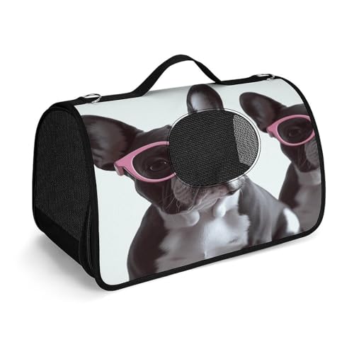 Haustier-Handtasche, mit Brille, modische Hundetragetasche, kleine Haustier-Tragetasche, Haustier-Tragetasche, Reise-Handtasche für Katzen und kleine Hunde von YHEGBFD