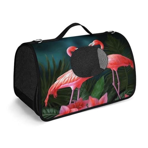 YHEGBFD Haustier-Handtasche, Flamingo-Blumen, modische Hundetasche, kleine Haustier-Tragetasche, Haustier-Tragetasche, Reise-Handtasche für Katzen und kleine Hunde von YHEGBFD