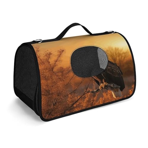 YHEGBFD Haustier-Handtasche, Goldener Sonnenuntergang, Weißkopfseeadler, modische Hundetragetasche, Haustier-Tragetasche, Reise-Handtasche für Katzen und kleine Hunde von YHEGBFD