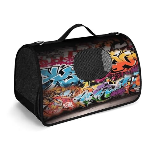 YHEGBFD Haustier-Handtasche, Graffiti-Hip-Hop, modische Hundetragetasche, kleine Haustier-Tragetasche, Haustier-Tragetasche, Reise-Handtasche für Katzen und kleine Hunde von YHEGBFD