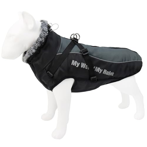 YHQPHZM Hunde-Wintermantel, warme Hundejacke mit Geschirr für große und mittelgroße Hunde, verstellbarer Reißverschluss, wasserdicht, reflektierend, Hundepufferjacken, Schneeanzug, leicht zu tragen, von YHQPHZM