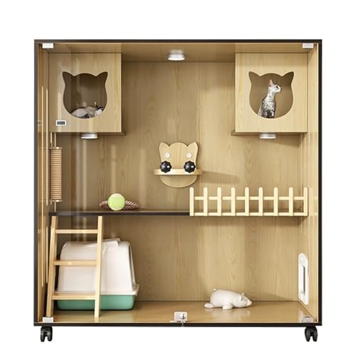 YHWKGZ Katzengehege, Katzenkäfig aus Massivholz, Großer Platz 3-lagiges Plattformdesign, Übungsplatz for 1 bis 2 Katzen, Katzenkäfig für draußen/Balkon(47.2x47.2/120x120cm) von YHWKGZ