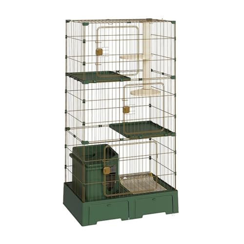 YHWKGZ Katzenkäfig, 4-lagiger Katzengehege aus Metall, Katzengehege mit großem Raum 82 x 156 x 56 cm, komplett geschlossene Katzentoilette, bietet Platz for 1–2 Katzen(Green) von YHWKGZ