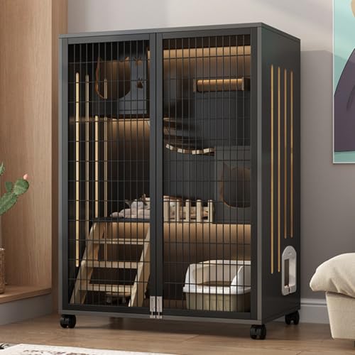 YHWKGZ Katzenkäfig, Durchsichtiges Panorama-Katzengehege, Luxuriöse großer Katzenkäfig for den Innenbereich, DIY-Katzenlaufstall, Hohles Design auf beiden Seiten(Gray+Black,35.4x47.2) von YHWKGZ