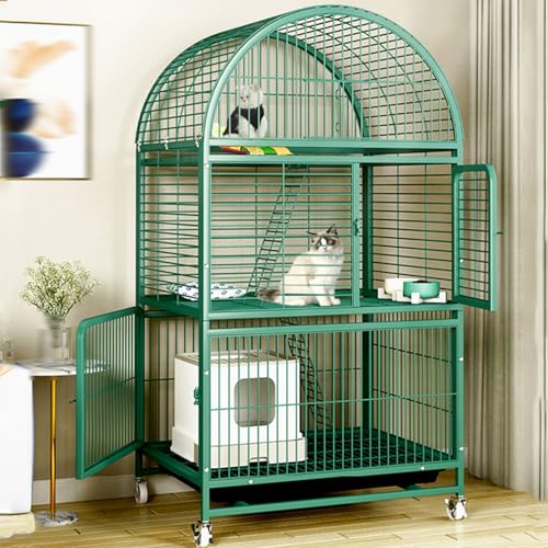 YHWKGZ Katzenkäfig, Katzengehege aus Metall for den Innenbereich, Abnehmbarer DIY-Katzenlaufstall, Geeignet for kleine und mittelgroße Katzen und Kätzchen, Einfach zusammenzubauen(Green,31.1x57.1/79x von YHWKGZ