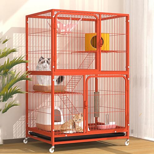 YHWKGZ Katzenkäfig, Orangefarbener Katzengehege im Doppeltür-Design, Mit ausziehbarer Bodenwanne, Zirkulation und Belüftung, Doppellagige Aufbewahrungsfunktion an der Oberseite(24x33.4/61x85cm) von YHWKGZ