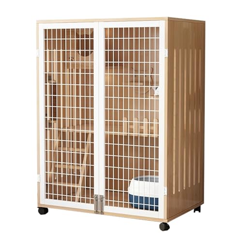 YHWKGZ Katzenkäfig, Verdickter Katzengehege aus massivem Holz, Mehrschichtiger, Luxuriöser Raum, transparentes gehärtetes Glas, Mit riemenscheiben und netzbelüftung(Wit,35.4x47.2/90x120cm) von YHWKGZ