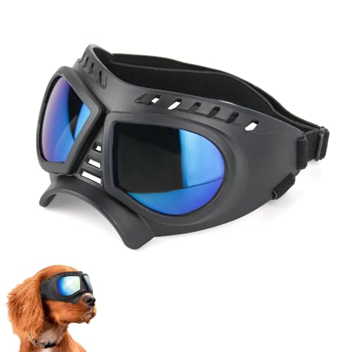 YHZNAGEM Hundebrille für Kleine Hunde, Hunde Sonnenbrille Einstellbar Hundebrille UV-Schutz Wasserdicht Winddicht Schneeschutz Gummiband Hunde Motorradbrille (Blau) von YHZNAGEM