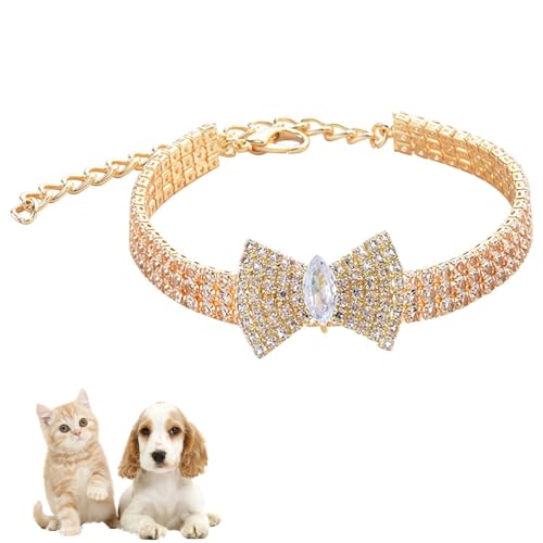 YHZNAGEM Katzenhalsband Hundehalsband Verstellbarer Kristalldiamant Hund Kleiner Haustierhalskettenschmuck Bogenform (S) von YHZNAGEM