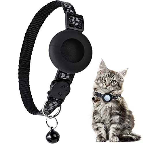 YHmall Airtag Katzenhalsband mit Glocke, Reflektierendes Verstellbares Halsband Katze Mit Airtag Schutzhülle, Katzenhalsband Kompatibel mit Apple Airtag von YHmall