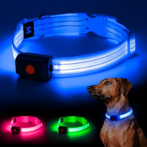 YIAZIM Leuchthalsband Hund Aufladbar, Einstellbare LED Halsband Hund für Kleine Mittlere Große Hund, Hunde Leuchthalsband für Nächtliche Spaziergänge USB Wiederaufladbare (Blau, L) von YIAZIM