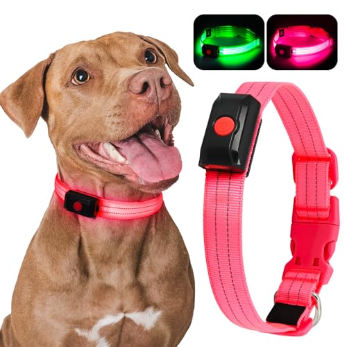 YIAZIM Leuchthalsband Hund Aufladbar, Einstellbare LED Halsband Hund für Kleine Mittlere Große Hund, Hunde Leuchthalsband für Nächtliche Spaziergänge USB Wiederaufladbare (Rosa1, L) von YIAZIM