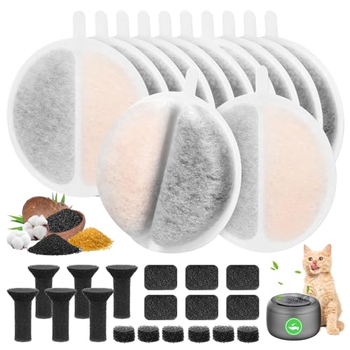 Katzenbrunnen Filterfilter - Trinkbrunnen Katzen Ersatzfilter - Aktivkohle und Ionenaustauschharz Ersatz - Schaumstoff - Schwammfilter für die Wasserfiltration für 84 FL oz/2.5L Katzenbrunnen (12 Pcs) von YIBEBE