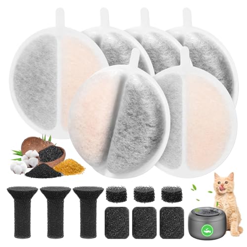 Katzenbrunnen Filterfilter - Trinkbrunnen Katzen Ersatzfilter - Aktivkohle und Ionenaustauschharz Ersatz - Schaumstoff - Schwammfilter für die Wasserfiltration für 84 FL oz/2.5L Katzenbrunnen (12 Pcs) von YIBEBE