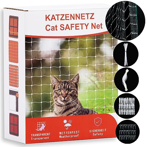 YIBINKI Katzennetz für Balkon,Transparent Netz,Hochfest Katzengitter Fenster,Katzenschutznetz für Katzen zur Sicherung von Balkon, Terrassen, Fenstern, Dachluken (3x6m) von YIBINKI