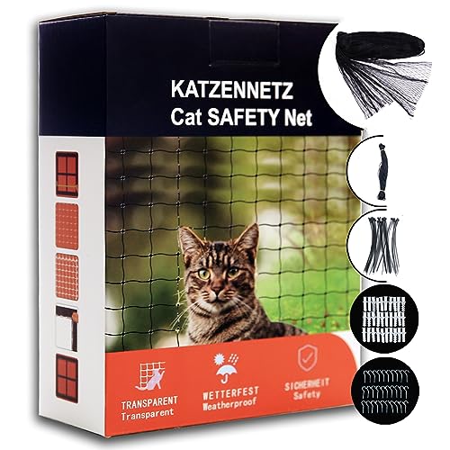 YIBINKI katzennetz Schwarz, Katzennetz für Balkon Haustiernetz,Katzengitter Fenster,Katzenschutznetz für Katzen zur Sicherung von Balkon, Terrassen, Fenstern, Dachluken (3x8 m) von YIBINKI