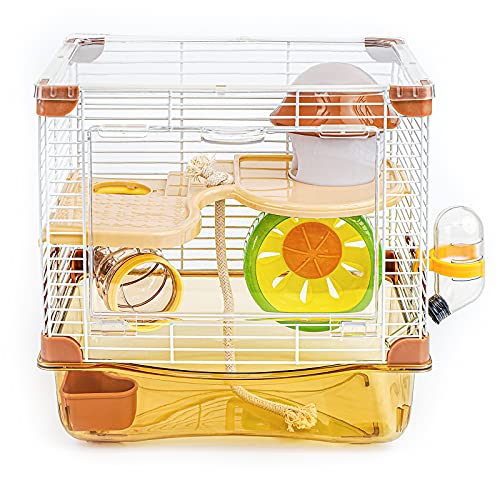 YIBOPET Hamsterkäfig, Kleintierkäfig, 2 Ebenen, transparenter Käfig Größe: 26,9 cm (B) x 21,6 (L) x 26,6 (H) cm, geeignet für Hamster bis zu 8,9 cm Länge von YIBOPET