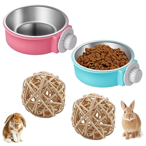 Hasen Näpfe Set Hängende Edelstahl Hasen: YIDM 2 Pcs Kaninchen Zubehoer Futternapf, Wassernapf aus Edelstahl, Hasen Näpfe Set für Meerschweinchen Igel Hamster Hasen Chinchilla (Blau Rosa) von YIDM