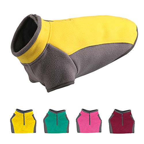 YIEPAL Stretch Fleece Hundeweste Halber Reißverschluss Hund Pullover Hund Fleece Jacke Winter Hunde Pullover Warme Hundekleidung Kaltes Wetter Mantel für Kleine Hunde & Welpen, Groß, Gelb von YIEPAL