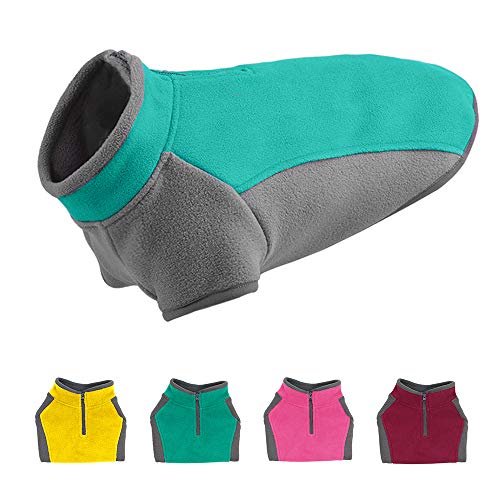 YIEPAL Stretch Hund Fleece Weste Halber Reißverschluss Hund Pullover Fleece Hundejacke Winter Hunde Kleidung Warm Hundepullover Kaltes Wetter Mantel für Kleine Hunde & Welpen, Groß, Cyan von YIEPAL