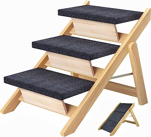 YIINNIIY Hundetreppe für Hochbetten Faltbare 2-in-1 Hunderampe für Bett Haustiertreppe Hundetreppe für Bett Hundetreppe für kleine Hunde Treppen für Mittelgroße Hunde Autobett Haustier Schritte bis zu 50 kg (Grau 3 Stufen) von YIINNIIY