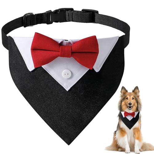 YIIWONI Hund Smoking Bandana, Formelles Hunde Fliege Hochzeit, Rotes Fliege für Hunde, Verstellbar Hundehalsband Hochzeit, Fliege Hund Hochzeit, für Kleine und Mittelgroße Hochzeit Kostüme, M von YIIWONI