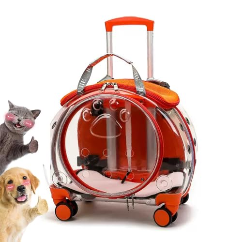 Transporttasche mit Rollen für Katze und Hunde, Transparent Tragetasche mit Teleskopgriff, Katzentransporttasche Haustiertrage Transportbox mit Trolley für Kleine Mittelgroße Hund und Katzen von YIMBFCA