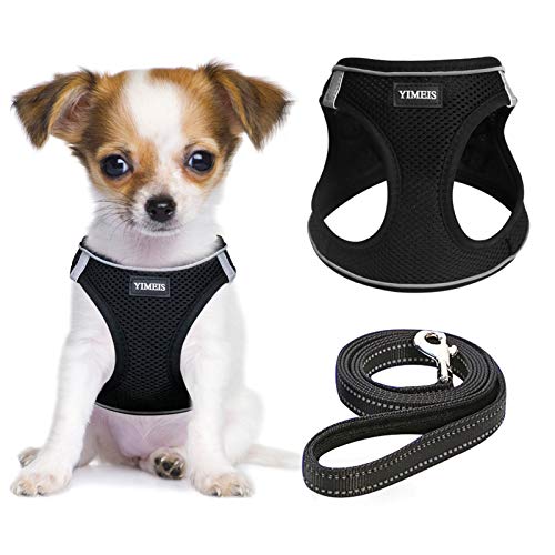 YIMEIS Hundegeschirr und Leine Set, No Pull Soft Mesh Pet Harness Reflektierende Verstellbare Welpen Weste für Kleine Hunde Katzen (XS, Schwarz) von YIMEIS