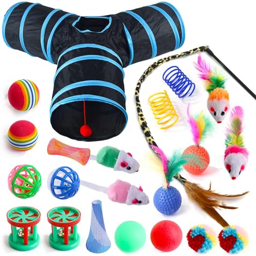 22 Stück Katzen Spielzeug, Katzenspielzeug mit Katzentunnel, Pet Cat Play Tunnel, Interaktives Katzen Spielzeug, Katzentunnel, Katzenspielzeug Set, Selbstbeschäftigung, Geeignet für Welpen und Katzen von YIMINI