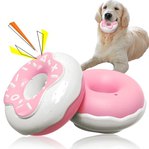 YINCORD Süßes Donut-Hundespielzeug für aggressive Kauer, unzerstörbar, quietschendes Hundespielzeug mit cremigem Duft für mittelgroße und große Rassen, strapazierfähig, langlebig, Kauspielzeug für von YINCORD