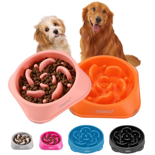 YINEYA Langsamer Futternapf für Hunde, Anti-Schlucken, gesunde Ernährung, langsames Fressen, gesundes Design für kleine, mittelgroße Hunde (Rosa/Orange von YINEYA