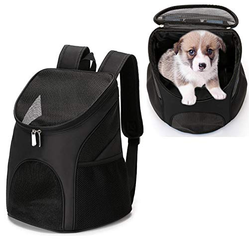 Yingjee Hunde-Rucksack, atmungsaktiv, für kleine Haustiere/Katzen/Welpen, Haustier-Tragetasche mit Netz-Belüftung, Sicherheitsfunktionen und gepolsterter Rückenstütze, Wandern und Outdoor, schwarz von YINGJEE