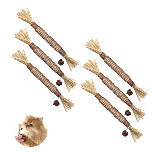 YINGLUOEU 6 Stück Katzenminze Sticks Matatabi Kausticks Silvervine Katzen Spielzeug für Kätzchen Innenbereich Zahnpflege Gesund Hygiene von YINGLUOEU