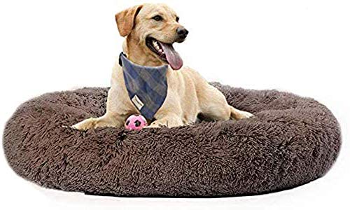 YINN Luxus-Hundebett, kuschelige Matratze für Labrador/Golden Retriever/Russell Hundekissen, großes Kunstfell, rund, beruhigendes Haustierbett, Anti-Angst-Kuschelkissen, Welpen-Sofa von YINN