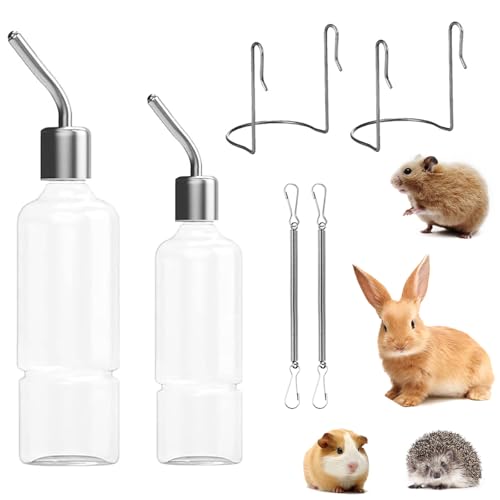 YINZZTRY Hängende Haustiere Wasserflaschen, 2 Stück Trinkflasche Kaninchen mit Halterung, Hasen Trinkflasche, Kaninchen Wasser Flaschen, mit 1 Bürsten, für Kaninchen Meerschweinchen, 180ml +350ml von YINZZTRY