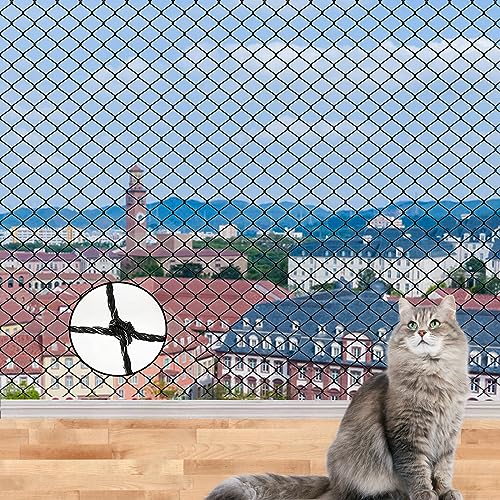 Katzennetz für Balkon ohne Bohren,Katzennetz Drahtverstärkt,Vogelschutznetz mit Befestigungsseil und Zubehör Witterungsfest,Katzenschutz Fenster für Balkon,Terrassen,Garten,Dachluken,Türen (8*3m) von YIOUMLY