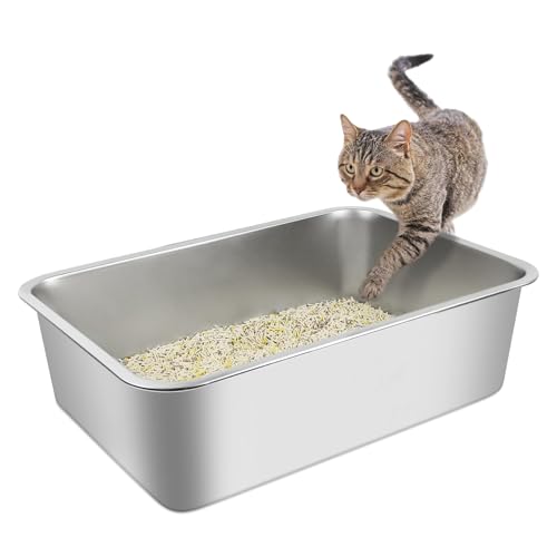 YIOUMLY Edelstahl Katzenklo,Große Stainless Steel Litter Box, Niemals Gerüche Fleckfrei Rostfrei Glatte Oberfläche (60 * 40 * 15) von YIOUMLY