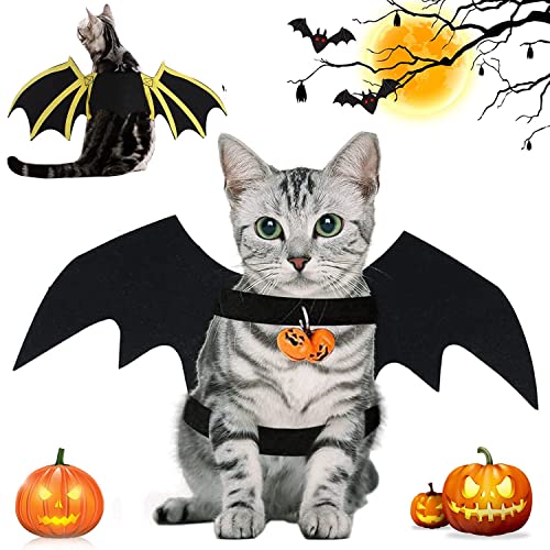 YISKY Halloween Haustier Kostüm, Haustier Fledermaus Kostüm, Katze Bat Wings Kostüm, Haustier Fledermausflügel mit 2Pcs Pumpkin Bell, Halloween Hunde Katze Fledermaus Kostüm, Haustiere Cosplay-Kostüm von YISKY