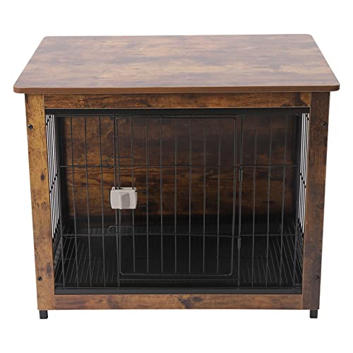 Holz Hundebox Hundehütte Hundekäfig Möbel Haustierbox mit Tischoberfläche Drahtkäfig 80x65x55cm für zuhause von YISSALE