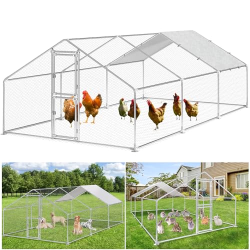 YITAHOME Hühnerstall Freilaufgehege Hühnerstall mit Schloss für Hühner Hasen Kleintiere Kaninchen Stall Verzinkter Stahl Hühnerhaus Freigehege Outdoor Geflügelstall (3×2×6m) von YITAHOME