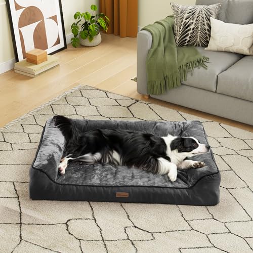 YITAHOME Hundebett Ergonomisches Hundesofa - 106x80 cm Hundecouch weicher Flanell,Dichte seitliche Polsterung,Geeignet für Hunde mittlerer und großer Größe,waschbar rutschfest Hundebetten, grau von YITAHOME