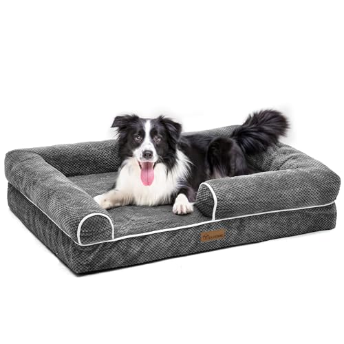 YITAHOME Hundebett Ergonomisches Hundesofa - 106x80 cm Hundecouch weicher Kleiner Maiskernplüsch,Dichte seitliche Polsterung,für Hunde mittlerer und großer Größe,waschbar rutschfest Hundebetten, grau von YITAHOME