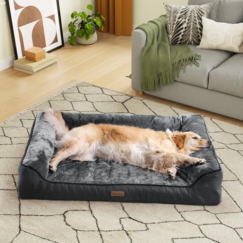 YITAHOME Hundebett Ergonomisches Hundesofa - 135x107 cm Hundecouch weicher Flanell,Dichte seitliche Polsterung,Geeignet für Hunde mittlerer und großer Größe,waschbar rutschfest Hundebetten, grau von YITAHOME