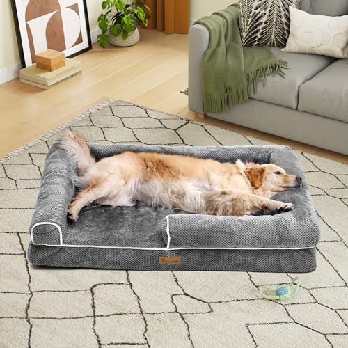 YITAHOME Hundebett Ergonomisches Hundesofa - 135x107 cm Hundecouch weicher kleiner Maiskernplüsch,Dichte seitliche Polsterung,für Hunde mittlerer und großer Größe,waschbar rutschfest Hundebetten, grau von YITAHOME