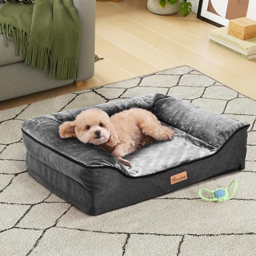 YITAHOME Hundebett Ergonomisches Hundesofa - 71x58 cm Hundecouch weicher Flanell,Dichte seitliche Polsterung, Gute Unterstützung,Geeignet für Hunde Kleiner Größe,waschbar rutschfest Hundebetten,grau von YITAHOME